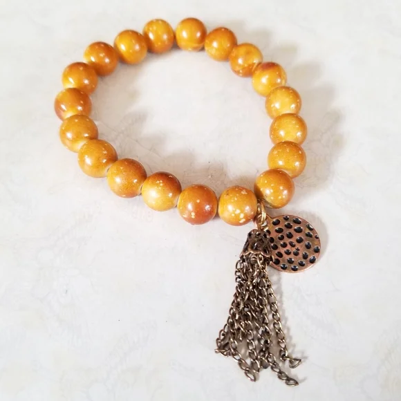 Hand Crafted Boho Beaded Gold Tone Charm Stretch Bracelet - Picture 2 of 16